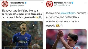 Morelia anuncia en Twitter fichaje de Felipe Mora y Carlos Fierro, pero borra mensaje