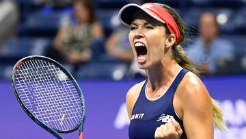 Danielle Collins celebra un punto durante su partido ante Caroline Wozniacki en el US Open 2019.