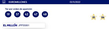 Euromillones: comprobar los resultados del sorteo de hoy, martes 1 de noviembre
