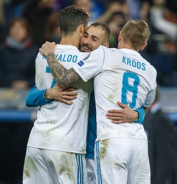 Los jugadores del Real Madrid celebran el pase a la final de la Champions.