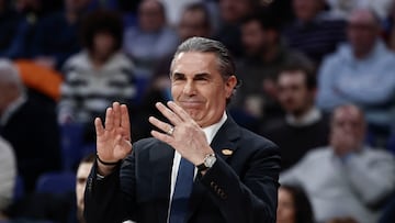 MADRID, 20/01/2026.- El técnico del Real Madrid Sergio Scariolo durant el encuentro correspondiente a la fase regular de la Euroliga que disputan hoy martes frente al Olimpia Milano en el Arena Movistar, en Madrid. EFE / Sergio Pérez.