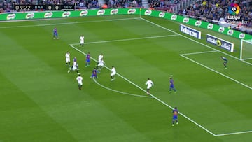 Messi y su tremendo tiro al travesaño entre 6 rivales
