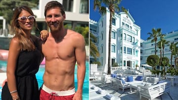 Im&aacute;genes de Leo Messi en ba&ntilde;ador con Antonella Roccuzzo durante sus vacaciones de verano 2017 y del hotel Es Viv&eacute; de la playa de Ses Figueretes de Ibiza que ha comprado para ampliar su marca hotelera MiM