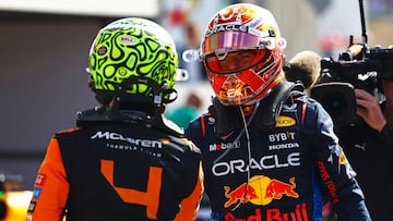 Verstappen y Norris se saludan tras la carrera de F1 en Zandvoort.