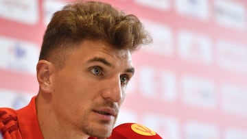 Thomas Meunier, en rueda de prensa con Bélgica.