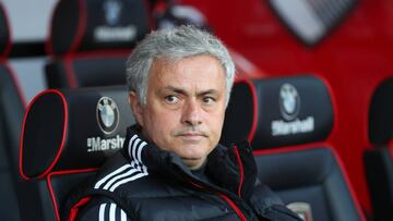 Jose Mourinho the head coach / manager of Manchester United during the Premier League match between AFC Bournemouth and Manchester United at Vitality Stadium on April 18, 2018