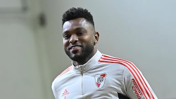 Miguel Borja durante un entrenamiento de River Plate