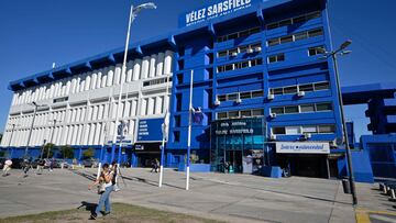 View of the entrance to Argentina's Velez Sarsfield football team's Jose Amalfitani home stadium on March 7, 2024 in Buenos Aires. Argentine club Velez Sarsfield sidelined four players from its professional squad following a sexual abuse complaint filed on March 6, 2024 in Tucuman (north). (Photo by Luis ROBAYO / AFP)