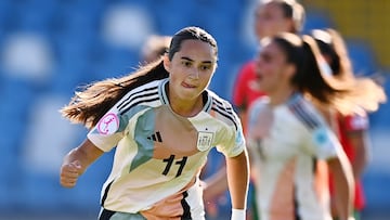 Daniela Agote celebra su gol a Portugal en la jornada 1 de la fase final de la Eurocopa femenina Sub-19 de 2025.