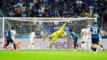 WARSAW, POLAND - AUGUST 14: Thibaut Courtois goalkeeper of Real Madrid and Belgium in action during the UEFA Super Cup 2024 match between Real Madrid and Atalanta BC at National Stadium on August 14, 2024 in Warsaw, Poland. (Photo by Jose Breton/Pics Action/NurPhoto via Getty Images)
