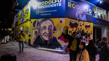 Supporters of Rodolfo Hernandez, right-wing presidential candidate with the League of Anti-Corruption Governors, take over the streets to celebrate finishing second with more than 28 per cent of the vote in the first round of the presidential elections.