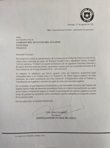 La dura carta con que la ANFP acudió a la FIFA por los casos de Sierralta y Brereton