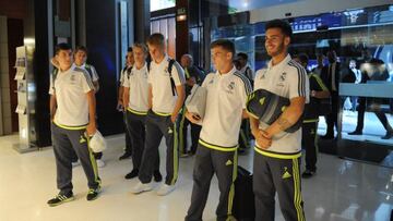 Tejero, Odegaard, Lienhart, Febas y Lazo, ayer a su llegada a Lleida.