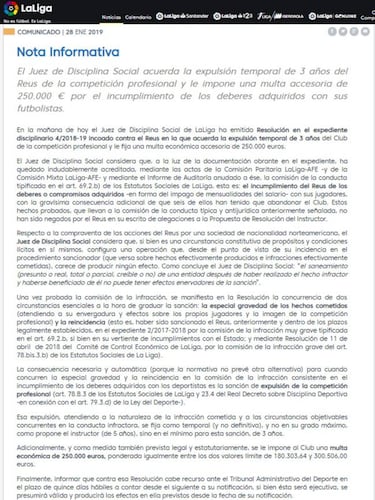 Los argumentos del Juez para expulsar al Reus: "Reincidencia y especial gravedad"