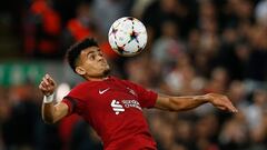 Soccer Football - Champions League - Group A - Liverpool v Ajax Amsterdam - Anfield, Liverpool, Britain - September 13, 2022  Liverpool's Luis Diaz in action REUTERS/Craig Brough