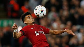 Soccer Football - Champions League - Group A - Liverpool v Ajax Amsterdam - Anfield, Liverpool, Britain - September 13, 2022  Liverpool's Luis Diaz in action REUTERS/Craig Brough