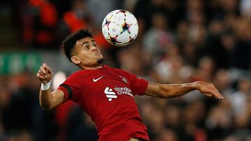 Soccer Football - Champions League - Group A - Liverpool v Ajax Amsterdam - Anfield, Liverpool, Britain - September 13, 2022  Liverpool's Luis Diaz in action REUTERS/Craig Brough