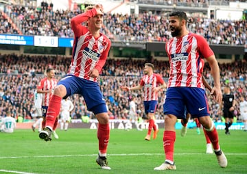 El jugador del Atltico de Madrid Griezmann celebr a lo Fortnite un gol al Real Madrid en LaLiga en 2018. 
