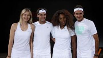 Maria Sharapova, Rafa Nadal, Serena Williams y Roger Federer en un acto de la marca que les viste.