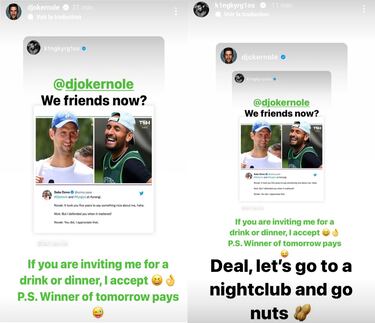 Djokovic y Kyrgios se vacilan por las redes antes de la final