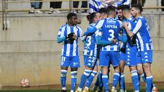 Los jugadores del Deportivo, celebrando uno de sus goles en el Reino de Le&oacute;n.