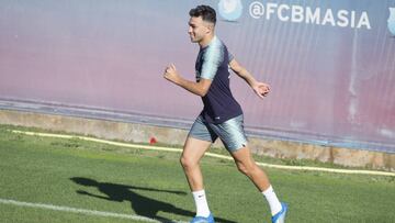 El atacante del Barcelona, Munir El Haddadi, durante un entrenamiento.