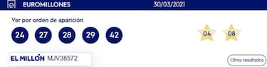 Euromillones: comprobar los resultados del sorteo de hoy, martes 30 de marzo