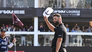 LIV Golf team Legion XIII GC captain Jon Rahm of Spain celebrates winning the individual competition on day four of the LIV Golf tournament at Fanling golf club in Hong Kong on March 8, 2026. (Photo by Peter PARKS / AFP)