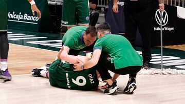 Alberto Díaz, base del Unicaja, lesionado ante el UCAM Murcia en la Champions.