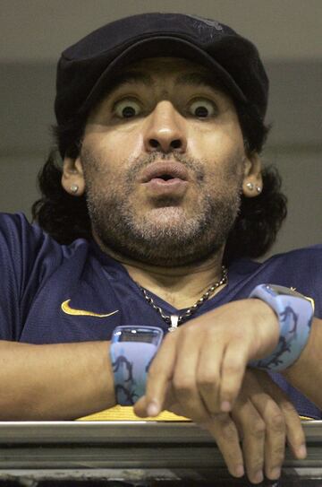 Diego Armando Maradona supporting Boca Juniors at La Bombonera.