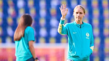 Sarah Luebbert of America during the Great-Final second leg match between America and Pachuca as part of the Torneo Clausura 2025, Liga MX Femenil at Ciudad de los Deportes Stadium on May 12, 2025 in Mexico City, Mexico.