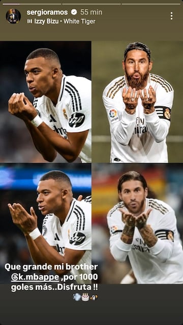 La story de Sergio Ramos en Instagram con Mbappé imitando su celebración de gol.