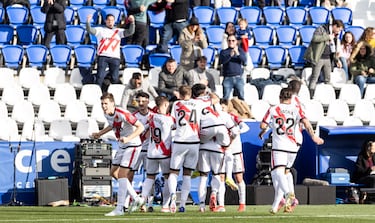 Los jugadores del Rayo Vallecano celebran el 1-0 de Fran Pérez al Atlético de Madrid. 