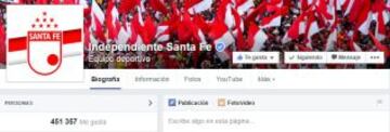 En esta red social, el equipo chileno sobrepasa a Santa Fe 2' 600.000 ante 450.000 "me gusta".