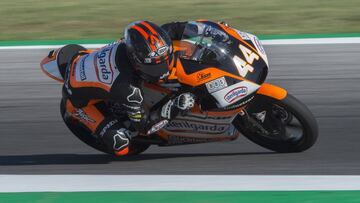 MISANO ADRIATICO, ITALY - SEPTEMBER 14: Aron Canet of Spain and Sterilgarda Max Racing Team rounds the bend during the MotoGp of San Marino - Qualifying at Misano World Circuit on September 14, 2019 in Misano Adriatico, Italy. (Photo by Mirco Lazzari gp/