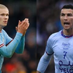 How can Manchester City striker Erling Haaland overtake Cristiano Ronaldo as the top scorer of 2023?
