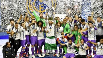 El Real Madrid festejando el t&iacute;tulo de la Champions.