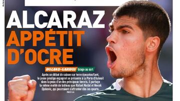 Portada de L&#039;&Eacute;quipe del 20 de mayo de 2022 dedicada a Carlos Alcaraz antes del inicio de Roland Garros.