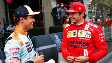 NORRIS Lando (gbr), McLaren MCL35M, SAINZ Carlos (spa), Scuderia Ferrari SF21, portrait during the 2021 Formula One World Championship, Grand Prix of Monaco from on May 20 to 23 in Monaco - Photo Florent Gooden / DPPI
 AFP7 
 23/05/2021 ONLY FOR USE IN SPAIN