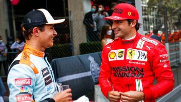 NORRIS Lando (gbr), McLaren MCL35M, SAINZ Carlos (spa), Scuderia Ferrari SF21, portrait during the 2021 Formula One World Championship, Grand Prix of Monaco from on May 20 to 23 in Monaco - Photo Florent Gooden / DPPI
 AFP7 
 23/05/2021 ONLY FOR USE IN SPAIN