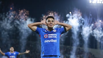 Carlos Rodriguez celebrates his goal 3.2 of Cruz Azul during the quarter-final second match between Cruz Azul and Guadalajara as part of the Liga BBVA MX, Torneo Apertura 2025 at Olimpico Universitario Stadium, on November 30, 2025 in Mexico City, Mexico.
