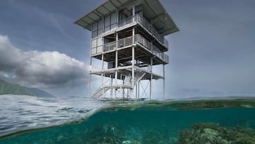 Torre de jueces de surf en Teahupoo.