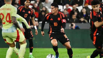 James Rodríguez en el partido ante España en Londres