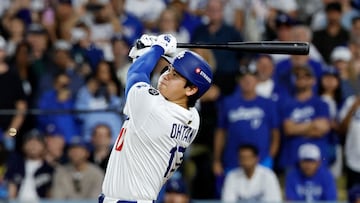 LOS ANGELES, CALIFORNIA - OCTOBER 17: Shohei Ohtani #17 of the Los Angeles Dodgers hits his third home run of the game in the seventh inning against the Milwaukee Brewers in game four of the National League Championship Series at Dodger Stadium on October 17, 2025 in Los Angeles, California. Ronald Martinez/Getty Images/AFP (Photo by RONALD MARTINEZ / GETTY IMAGES NORTH AMERICA / Getty Images via AFP)