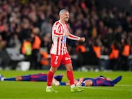 Antoine Griezmann celebra la clasificación de su equipo a la final de la Copa del Rey.
