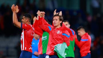 MEXICO CITY, MEXICO - FEBRUARY 18: Fernando Gonzalez of Chivas celebrates after the 8th round match between Pumas UNAM and Chivas as part of the Torneo Clausura 2023 Liga MX at Olimpico Universitario Stadium on February 18, 2023 in Mexico City, Mexico. (Photo by Mauricio Salas/Jam Media/Getty Images)