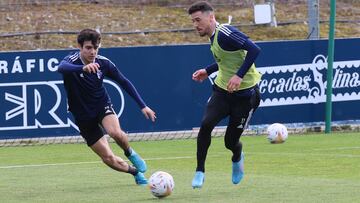 Manu Sánchez, junto a Barja, en un entrenamiento de la pasada temporada.