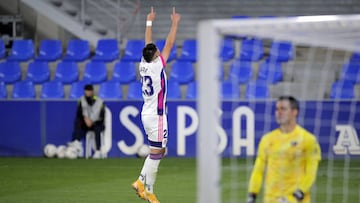 HUESCA, SPAIN - OCTOBER 18: Waldo Rubio of Real Valladolid celebrates after scoring his team&#039;s second goal during the La Liga Santader match between SD Huesca and Real Valladolid CF at Estadio El Alcoraz on October 18, 2020 in Huesca, Spain. Football