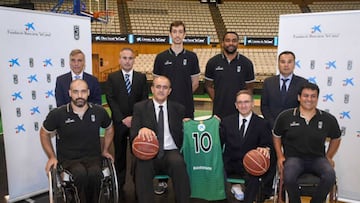 Juanan Morales, presidente del Joventut y Jaume Gir&oacute; de la Fundacion La Caixa en elacto de presentaci&oacute;n del acuerdo.