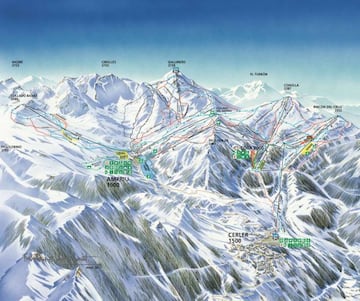 Mapa de pistas de esquí de Aramón Cerler.